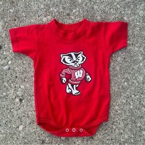 Vintage Wisconsin Badgers Onesie 6M Bucky Badger Red Made in USA Cotton Exchange
